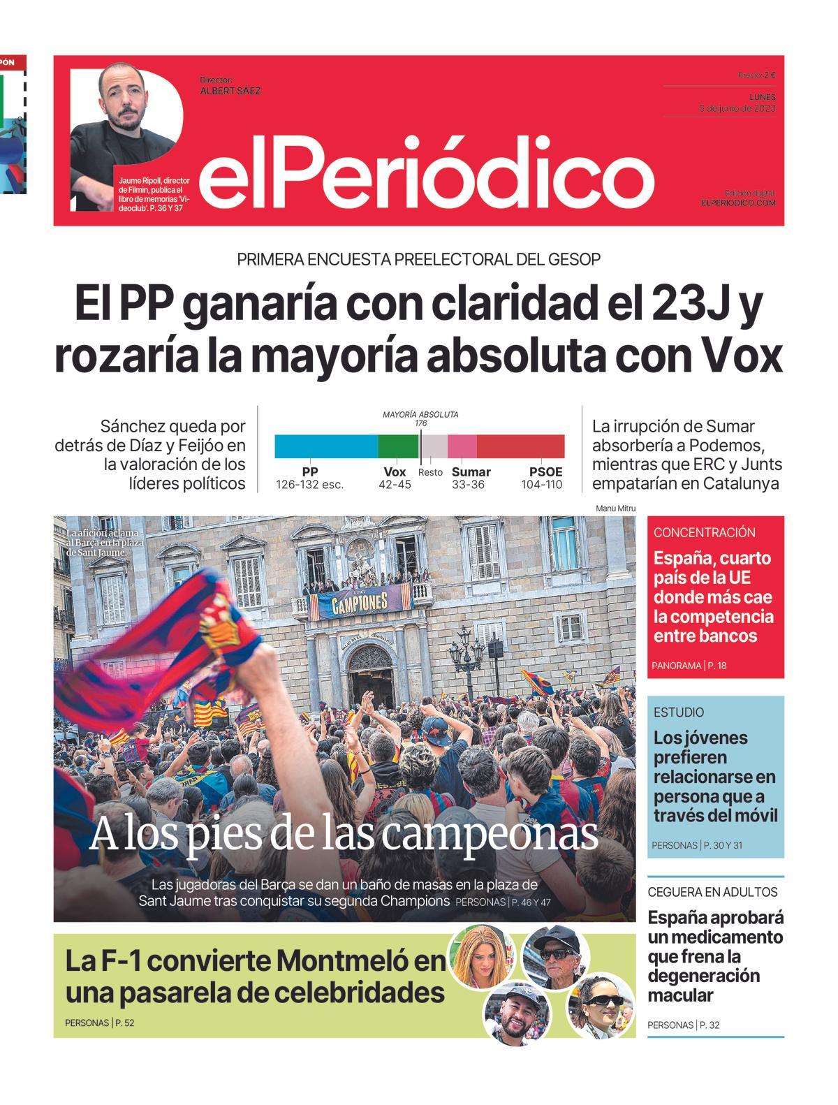 La portada d’EL PERIÓDICO del 5 de juny del 2023