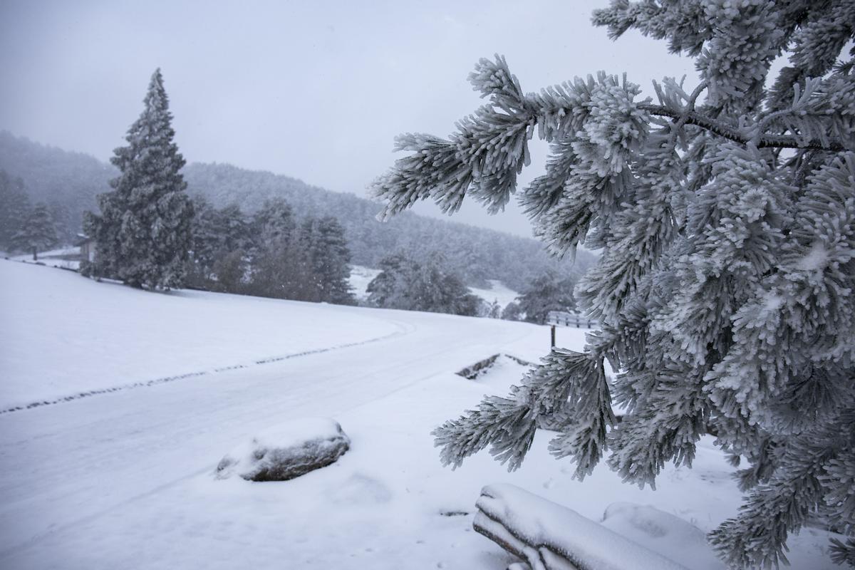 Nieve en el Puerto de Cotos, en la sierra de Guadarrama, a 4 de noviembre de 2021, en Madrid.