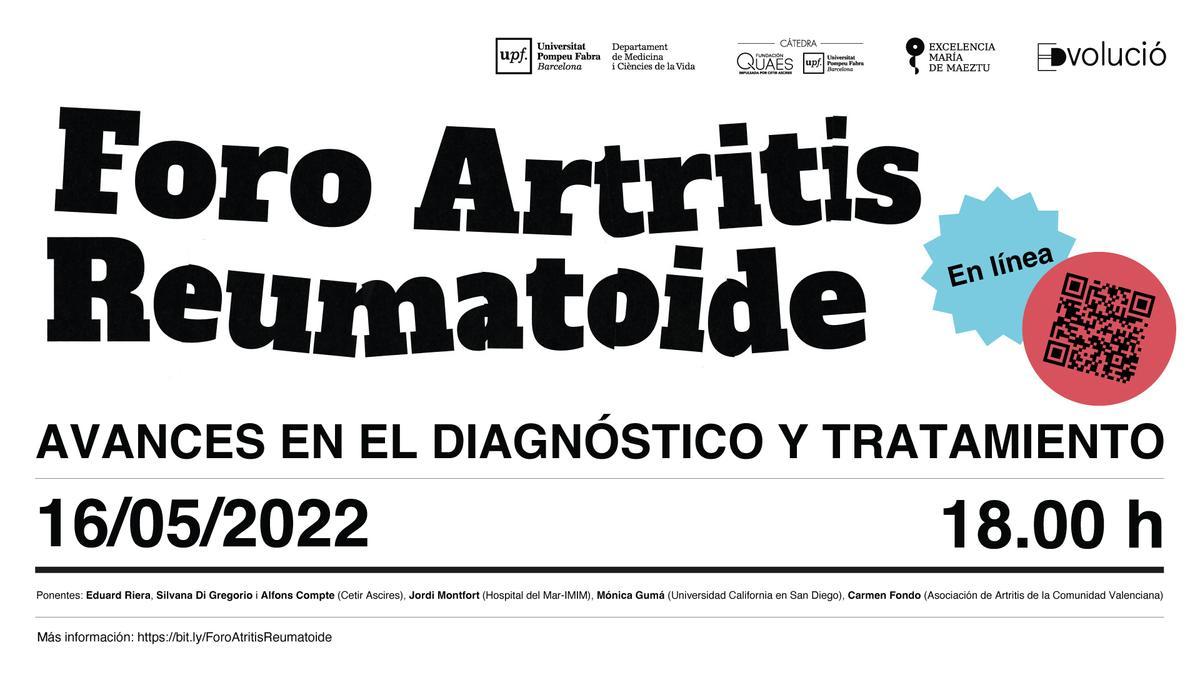 “I El Foro Artritis Reumatoide: avances en el diagnóstico y tratamiento”, organizado por la cátedra de Fundación QUAES en la Universitat Pompeu Fabra de Barcelona, tendrá lugar el lunes 16 de mayo a las 18h.