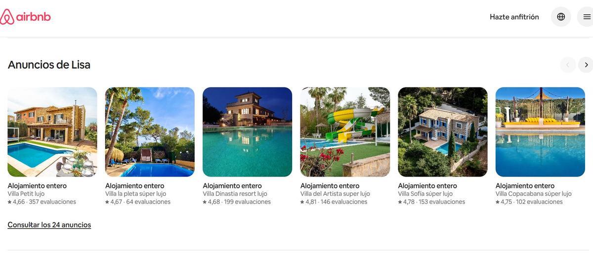 Anuncios de la anfitriona Lisa, en esta captura coinciden algunos con los que se ven en la imagen de arriba de Garrido.