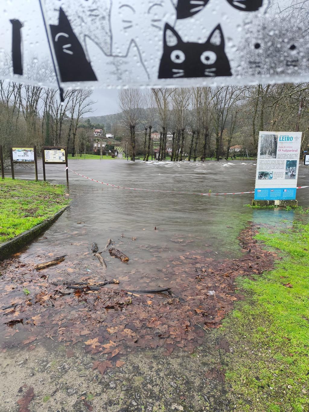 Zona fluvial del Avia anegada a su paso por Leiro