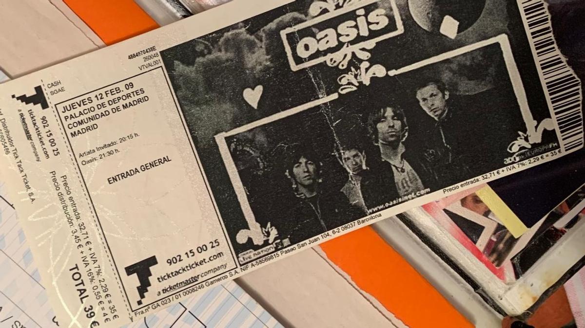Entrada de Oasis en su concierto de Madrid en 2009 por 39 euros.