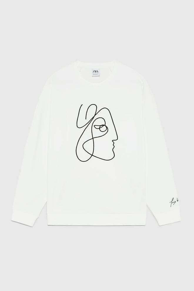 Sudadera básica en color blanco de Zara con un diseño exclusivo del ilustrador británico James Wilson