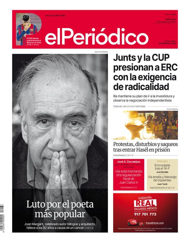 La portada d’EL PERIÓDICO del 17 de febrer del 2021