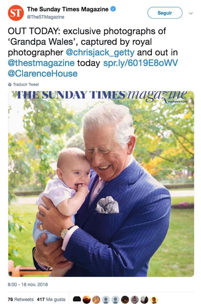 El príncipe Carlos y su nieto Louis en la portada del 'Sunday Times Magazine'