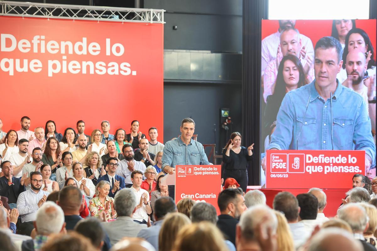 El presidente del Gobierno, Pedro Sánchez, en un acto del PSOE en Las Palmas de Gran Canaria.