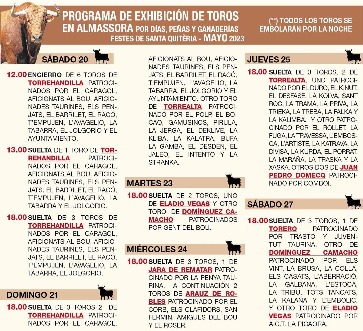 Programa taurino de las fiestas de Santa Quitèria 2023 de Almassora.