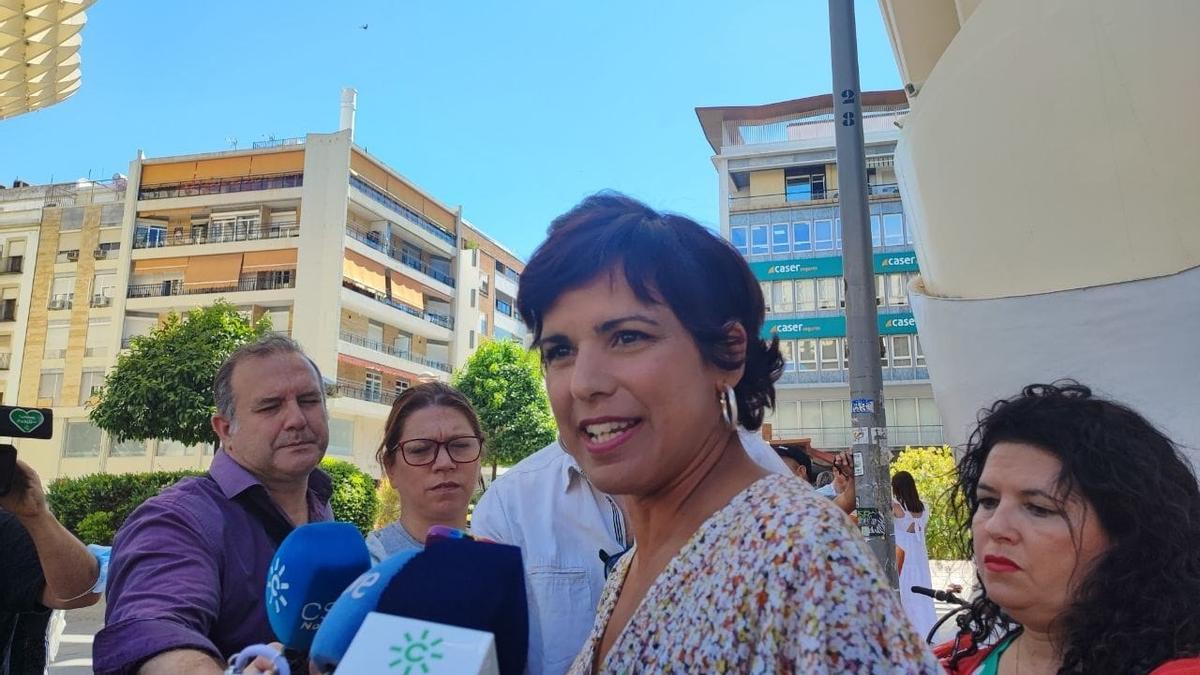 Teresa Rodríguez, candidata de Adelante Andalucía, en un acto en Sevilla.