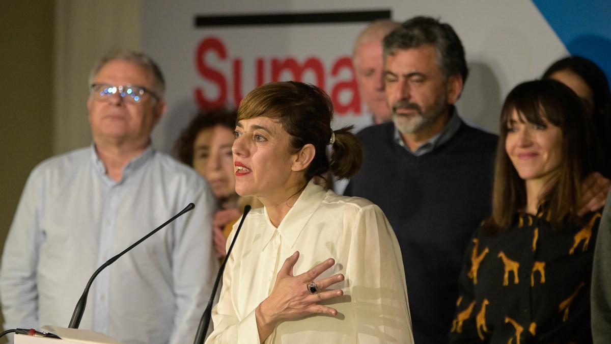 Archivo - Arquivo - A candidata de Sumar á Presidencia da Xunta, Marta Lois, comparece ante os medios unha vez rematado o escrutinio