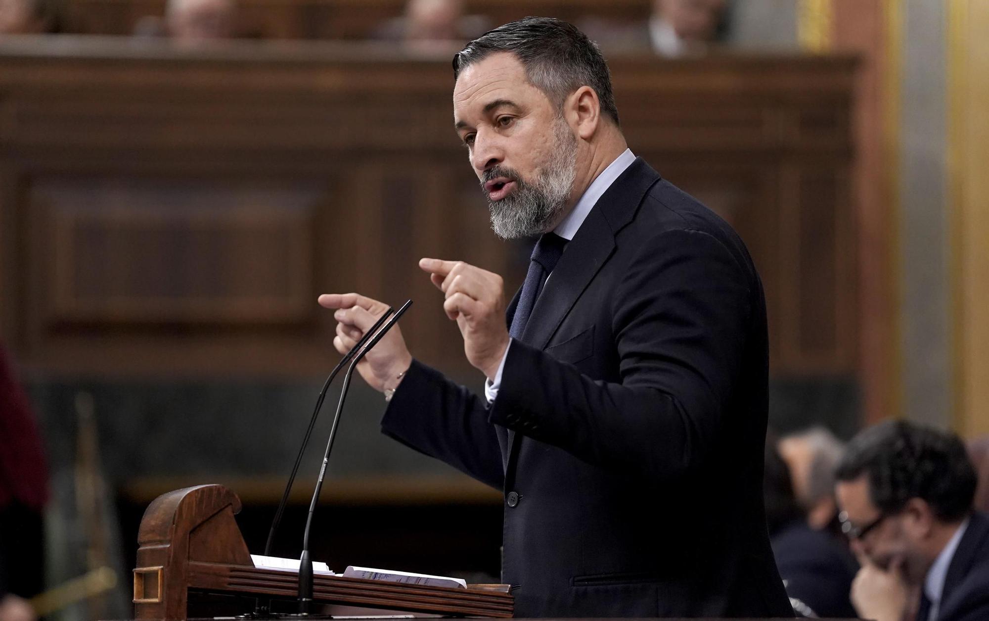 Santiago Abascal durante su intervención después de la comparecencia de Pedro Sánchez en el Congreso de los Diputados