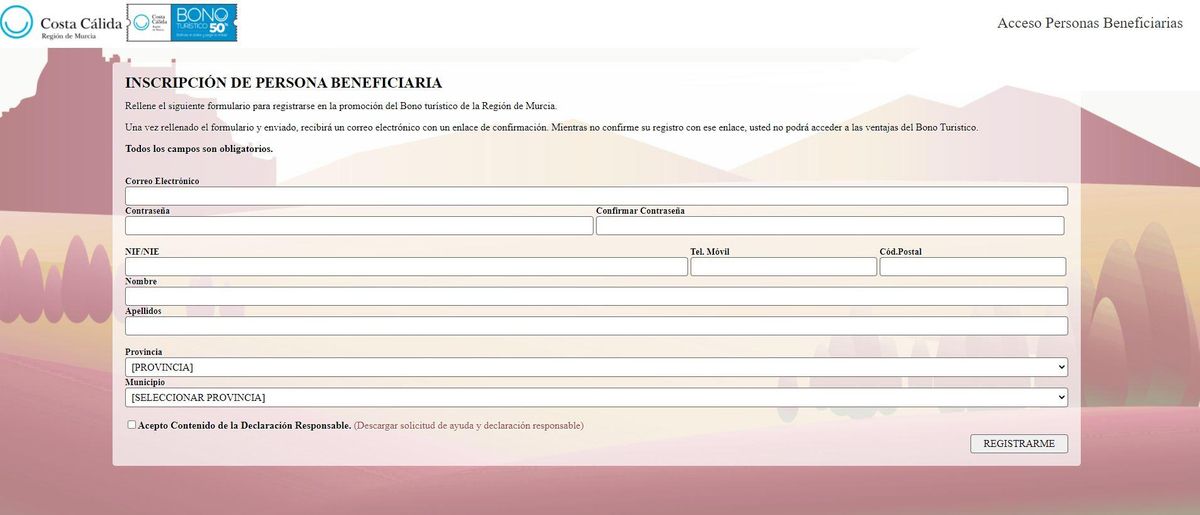 Inscripción bono turístico.