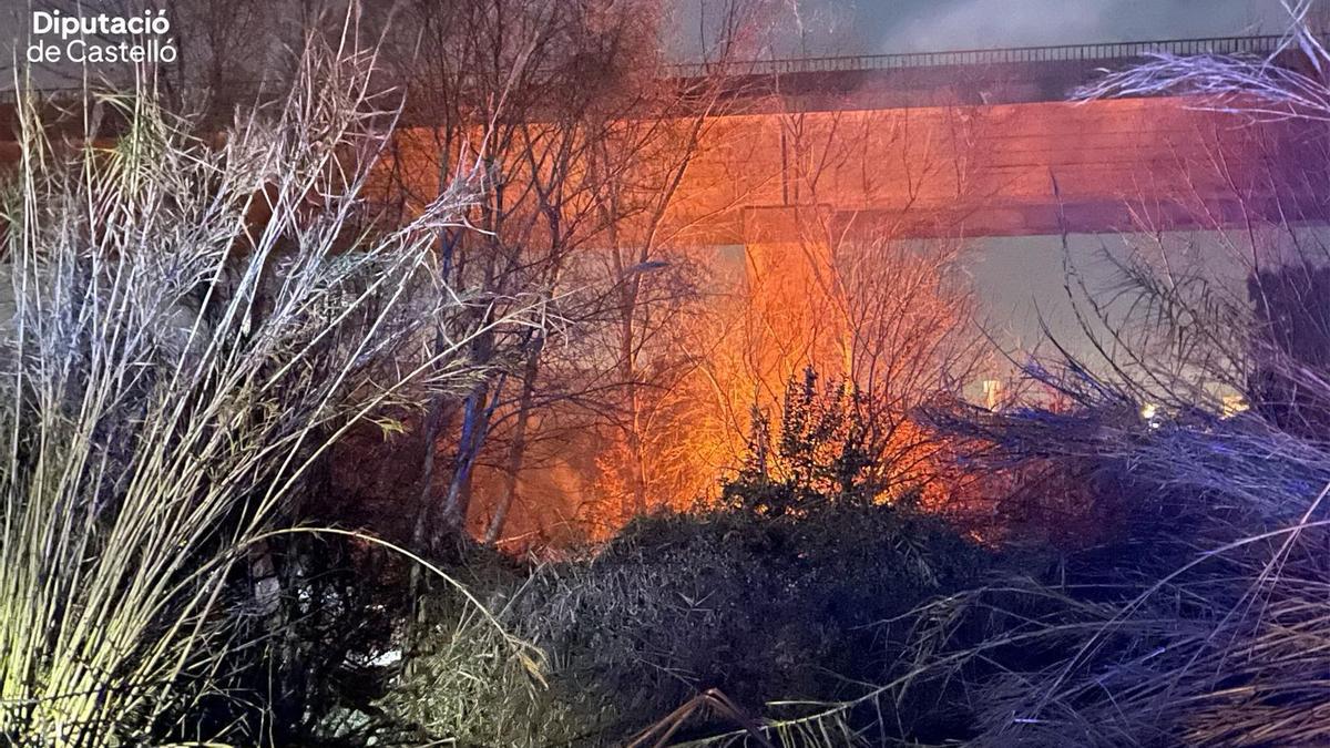 En las imágenes difundidas por Bombers de Diputació se puede apreviar cómo las llamas estaban bajo el puente de una carretera.