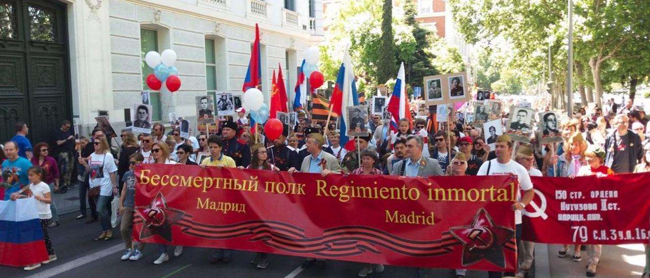 Marcha del Día de la Victoria ruso en Madrid, en mayo de 2016.