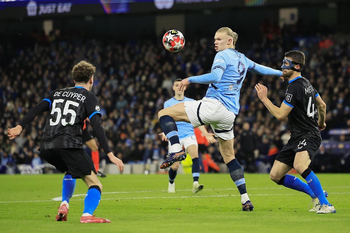 Erling Haaland durante el partido de ayer contra el Brujas