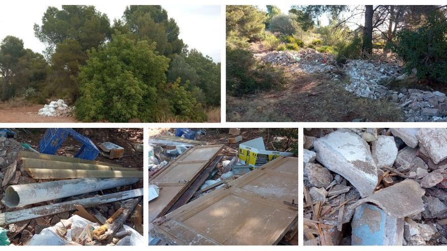 Tiran residuos de obra de una vivienda de Sagunt en el monte de Almenara