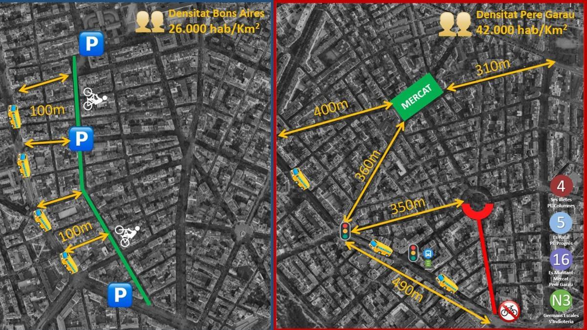 Imagen comparativa de los dos proyectos de peatonalización.