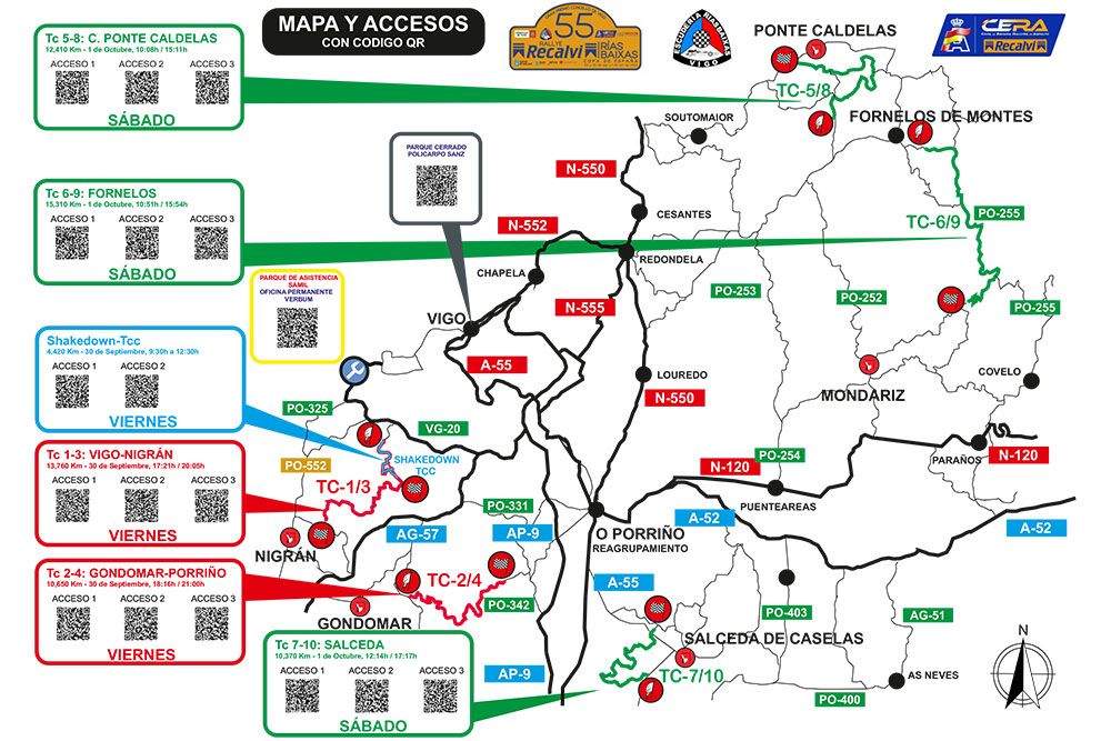 Mapa con todos los tramos del Rías Baixas.