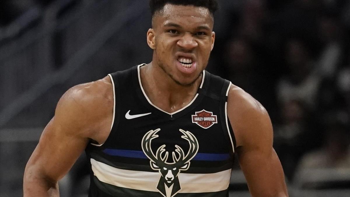 Milwaukee Bucks  Giannis Antetokounmpo reacts after a dunk during the second half of an NBA basketball game against the Philadelphia 76ers Thursday  Feb  6  2020  in Milwaukee  The Bucks won 112-101  (AP Photo Morry Gash)