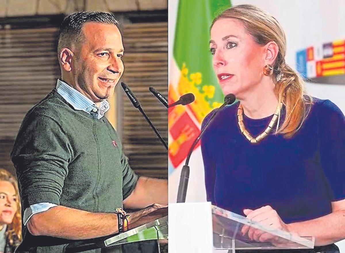 A la izquierda, Óscar Fernández Calle, candidato de Vox; a la derecha, María Guardiola, candidata del PP.