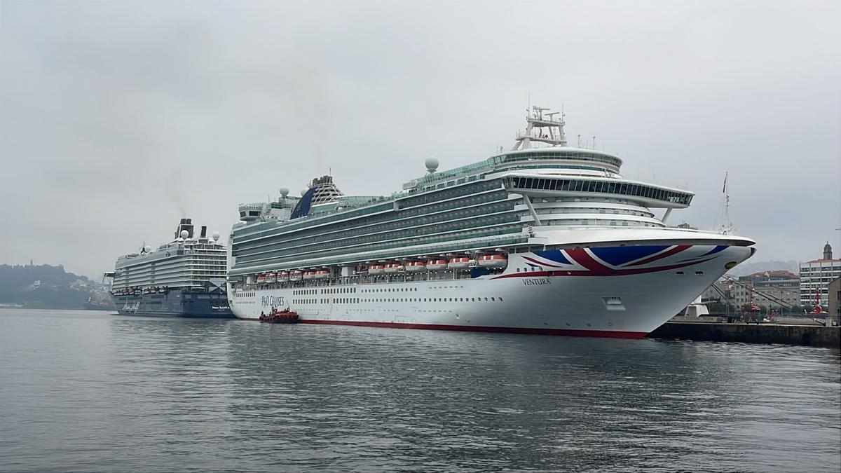 Doble escala de cruceros: el «Mein Schiff 6» y el «Ventura» en el puerto de Vigo.