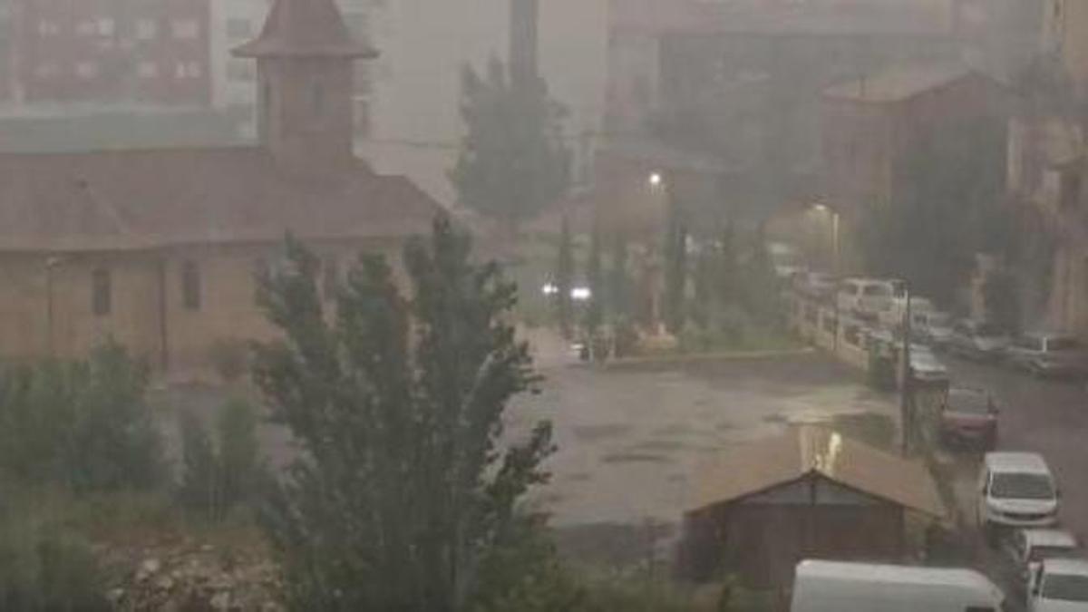 Lluvias en Calatayud, este sábado.