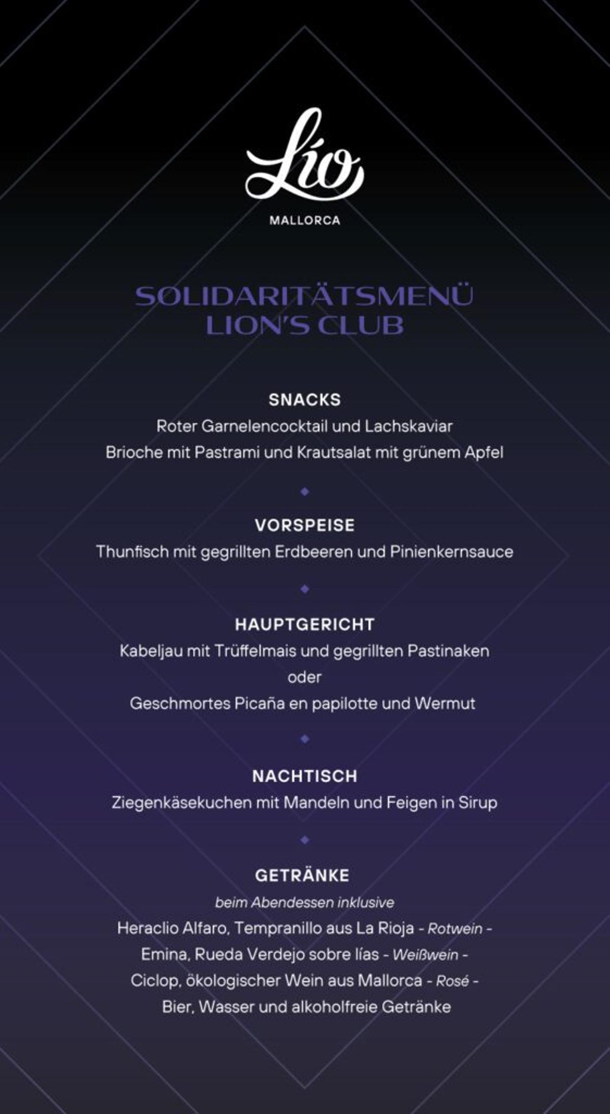 Das Menü der Benefiz-Gala.