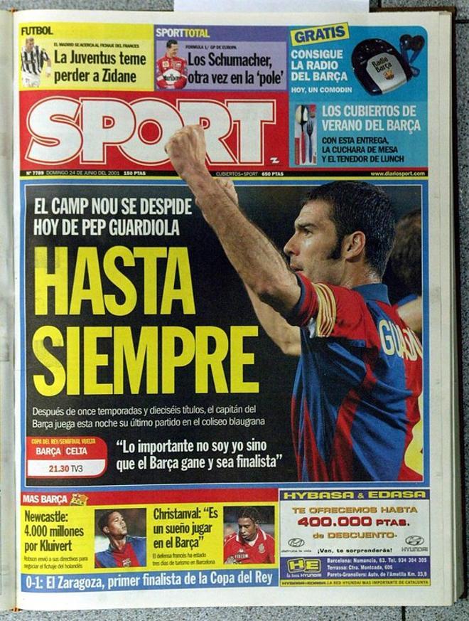 2001 - Pep Guardiola juega su último partido con el FC Barcelona tras 11 temporadas como culé