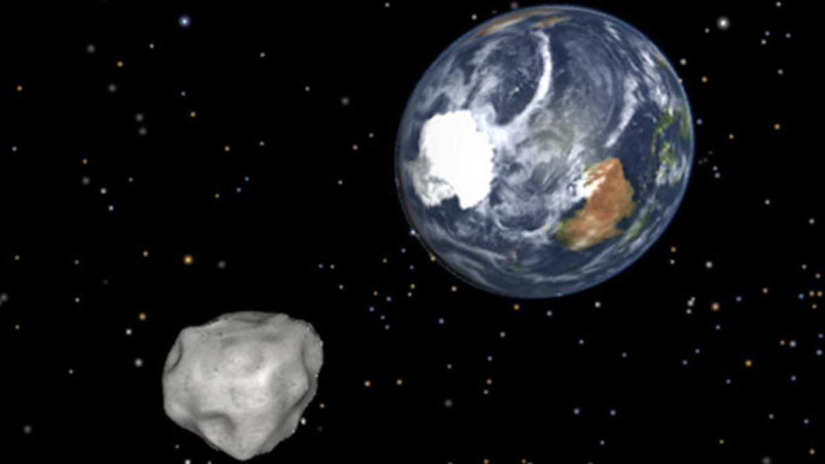 Recreación del acercamiento de un asteroide a la Tierra.