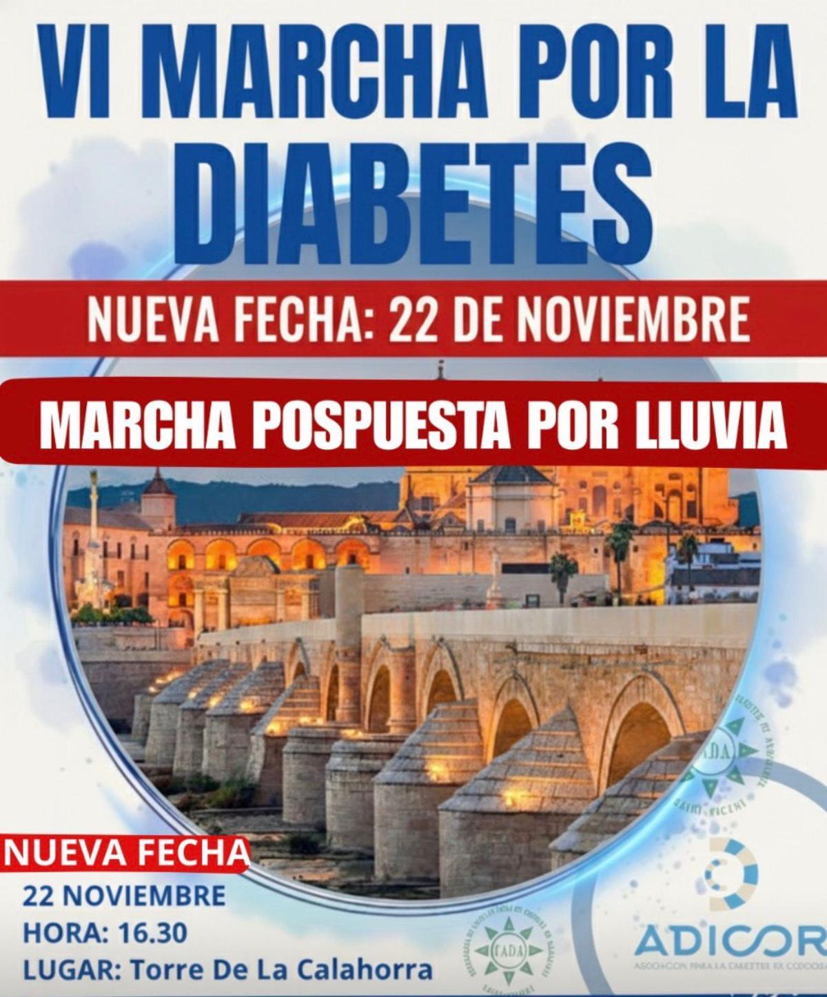 La sexta Marcha por la Diabetes en Córdoba se ha aplazado al sábado 22 de noviembre.