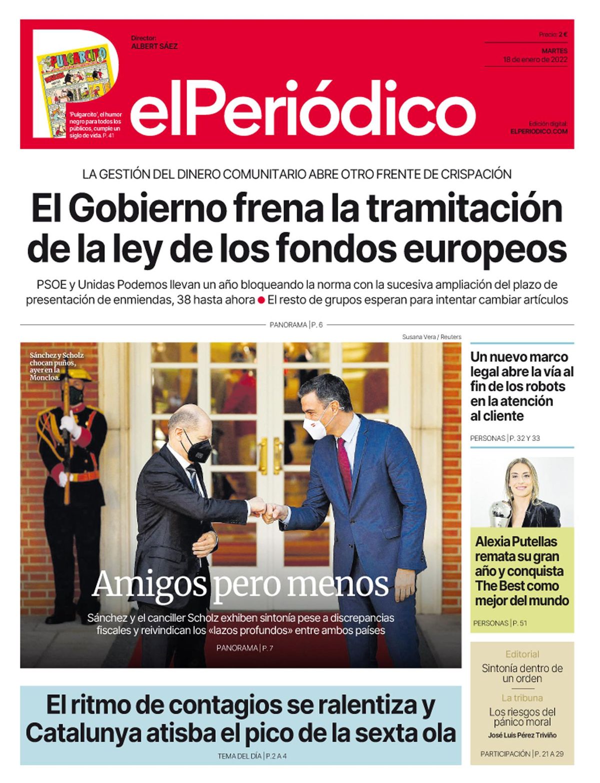 La portada d’EL PERIÓDICO del 18 de gener del 2022