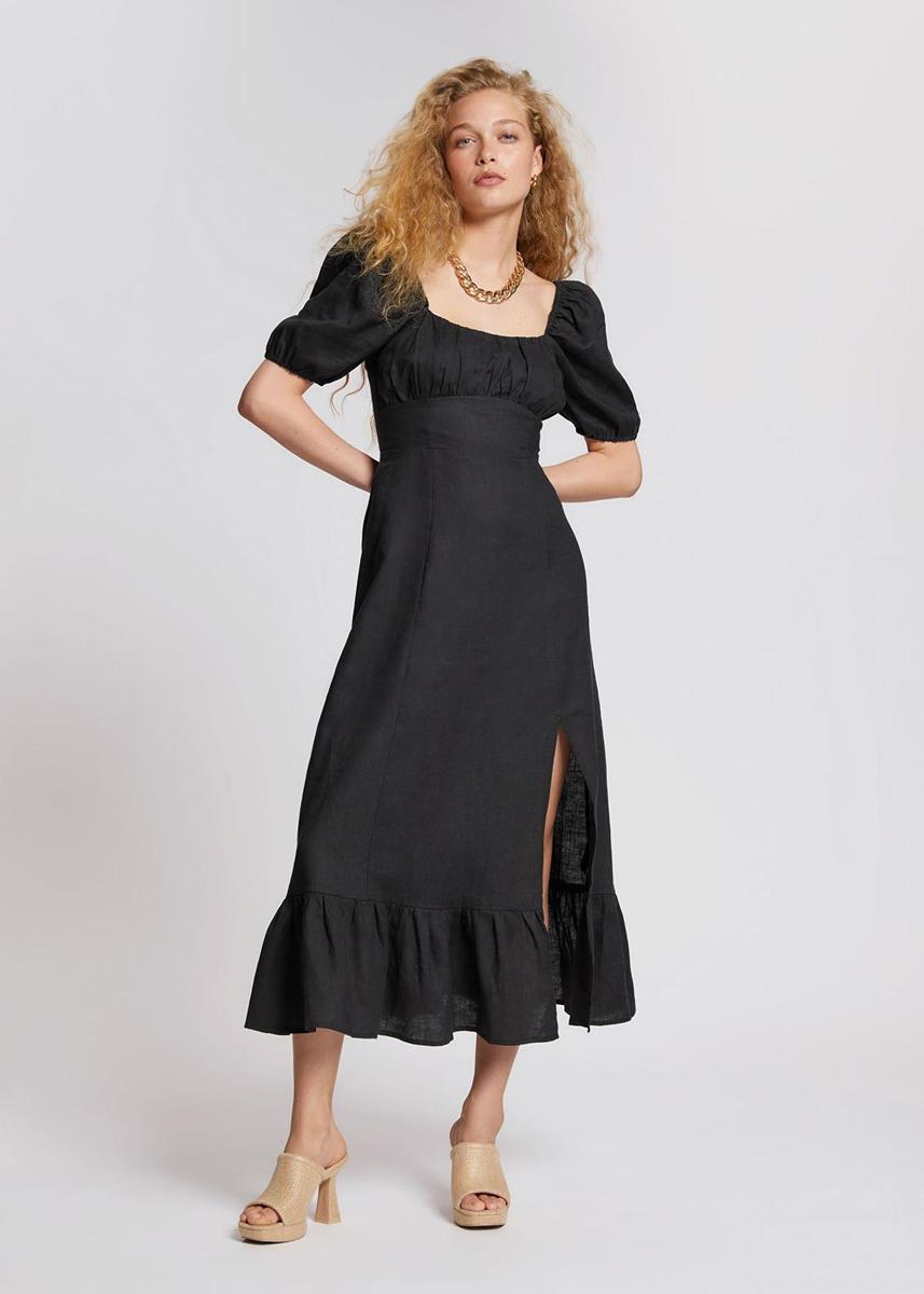 Vestido midi de lino con manga farol de & Other Stories