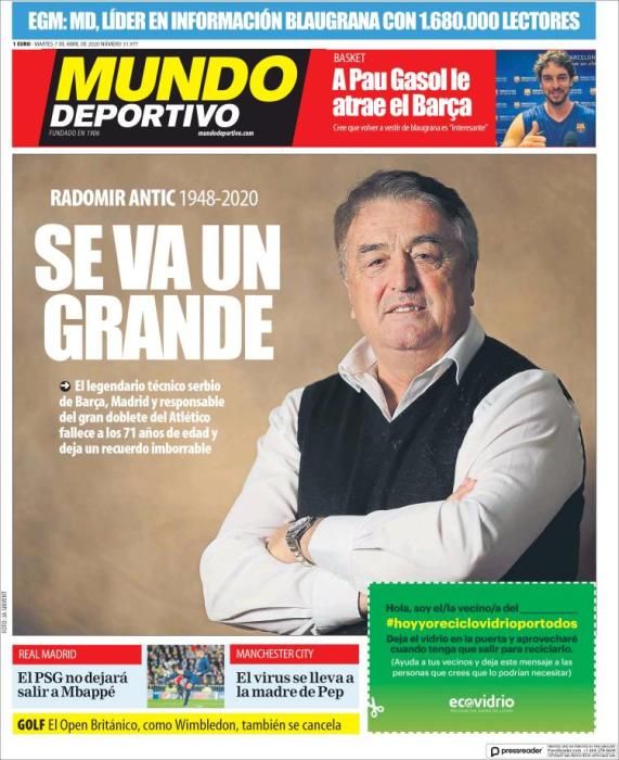 Portada MUNDO DEPORTIVO martes 7 abril 2020