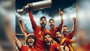 La campaña en Instagram de esta empresa viguesa se ilustró con una foto creada por IA, en la que la Selección Española levanta un tubo de escape como trofeo.