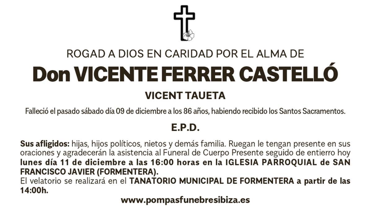 Esquela Vicente Ferrer Castelló