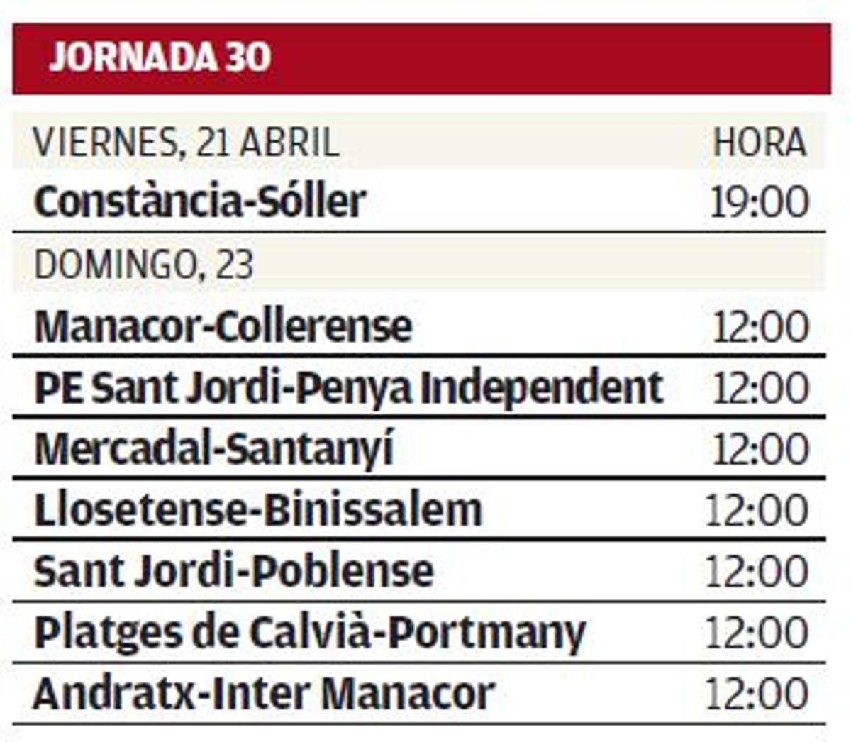 horarios 3a jornada 30 temporada 2022-23