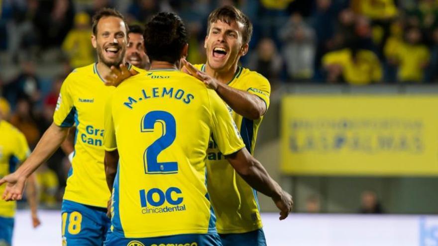 Eric Curbelo celebra su tanto ante el Málaga.