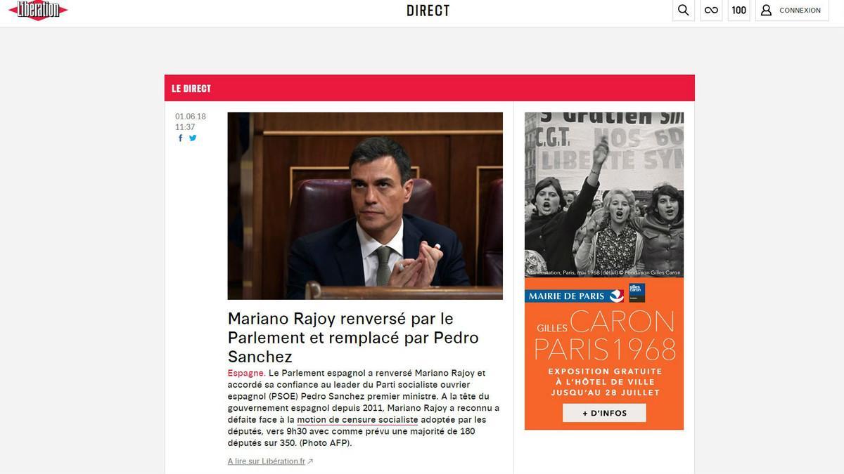Moción de censura a Rajoy en la prensa extranjera. 'Libération'