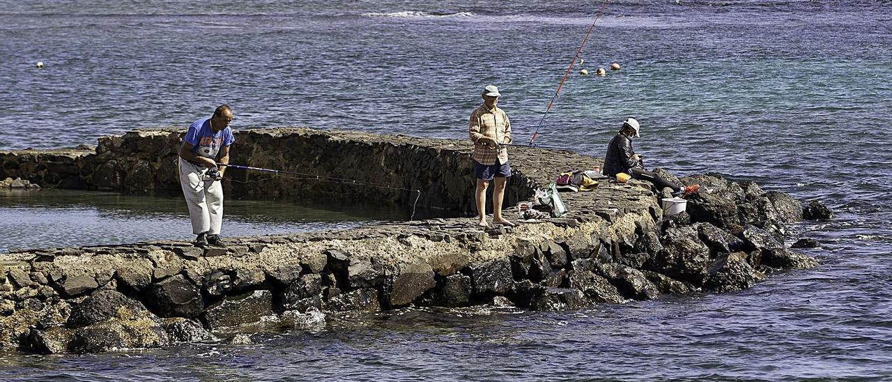 Un grupo de pescadores deportivos desarrollan su actividad en la zona de El Charco, en Puerto del Rosario, ayer. | | LP/DLP