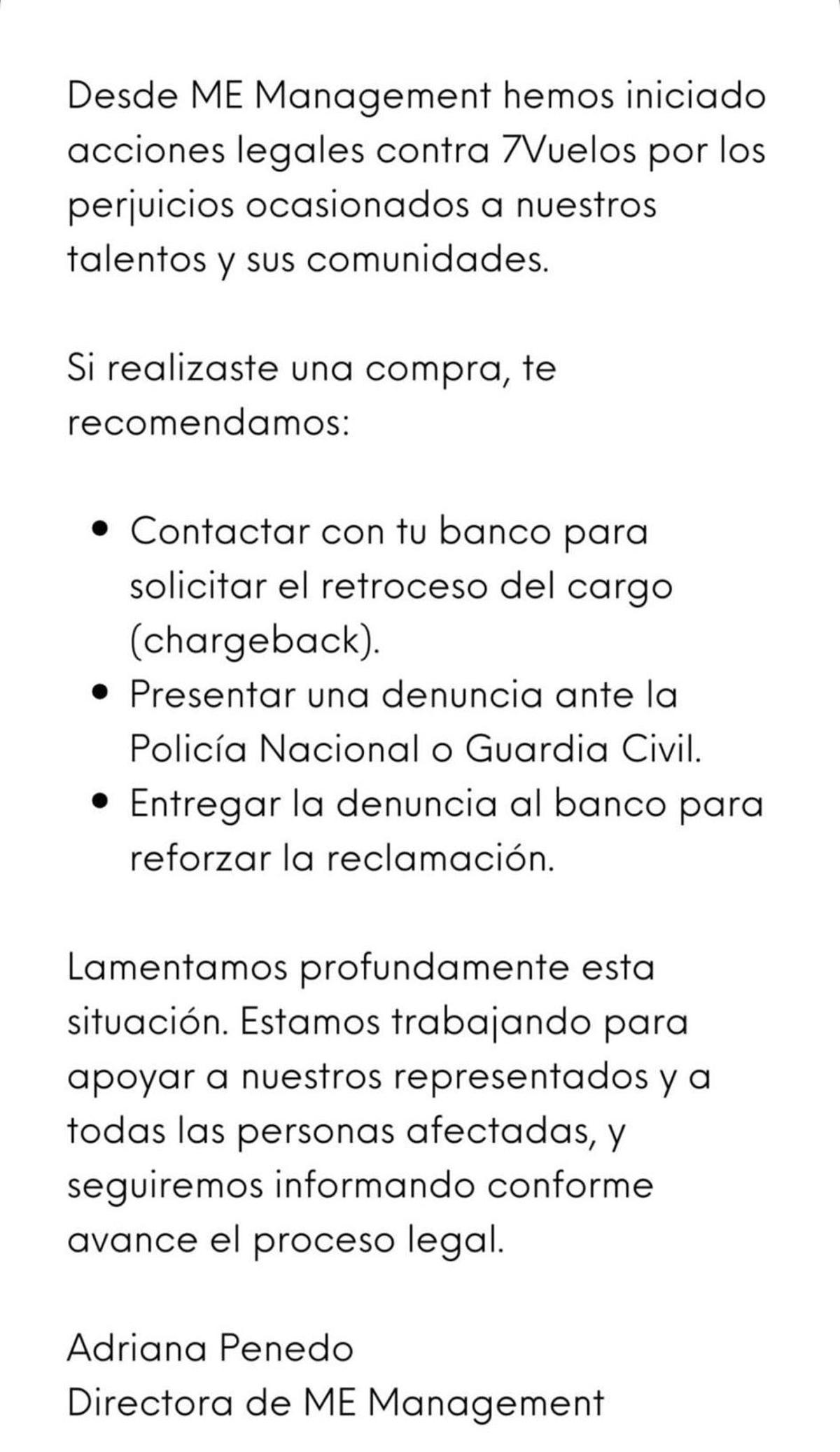 Comunicado de ME Management.