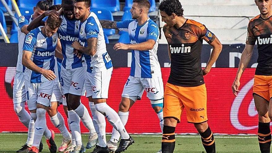 Celebración del gol del Leganés.