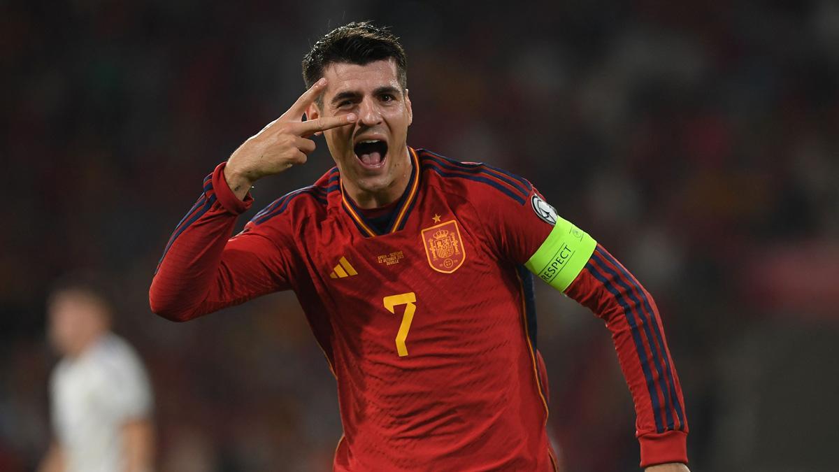 Morata, el goleador de España, celebrando un tanto de España
