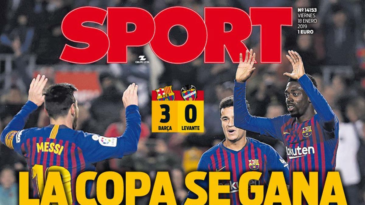 Esta es la portada de SPORT del 18 de enero de 2019