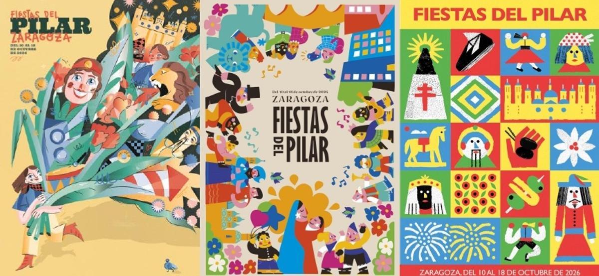 El cartel ganador, a la izquierda, y los dos accésit.