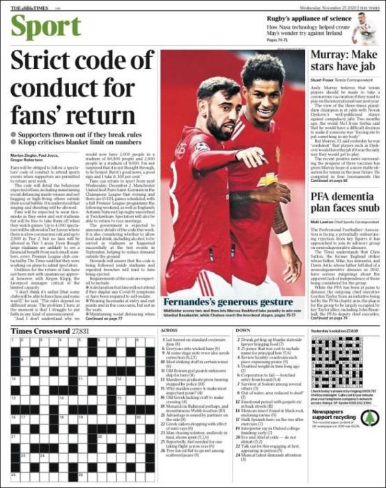 Portada THE TIMES SPORT miércoles 25 noviembre