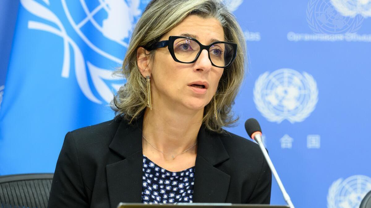 Francesca Albanese interviniendo ante Naciones Unidas