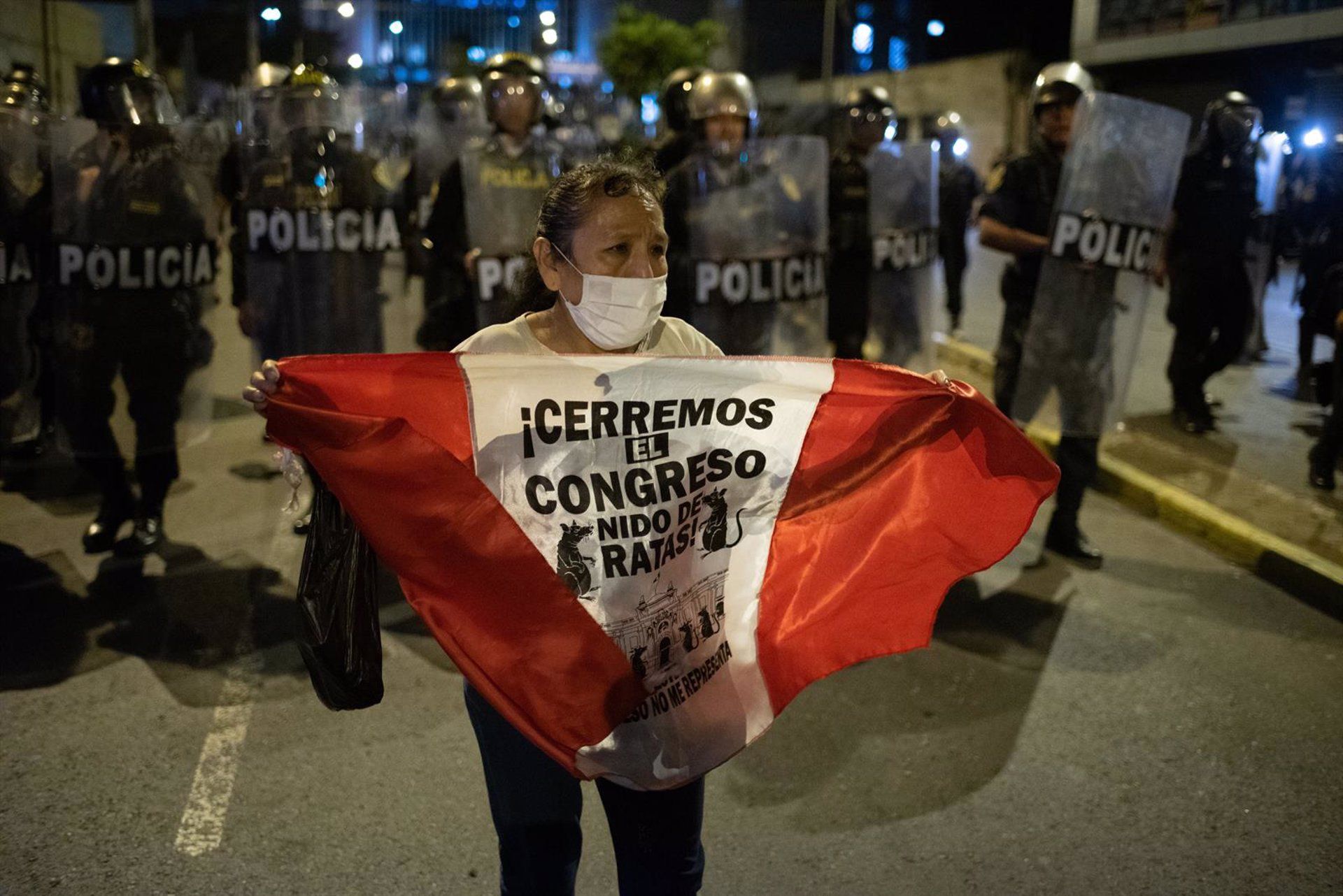 Manifestación contra el Gobierno y el Congreso en Lima, Perú.