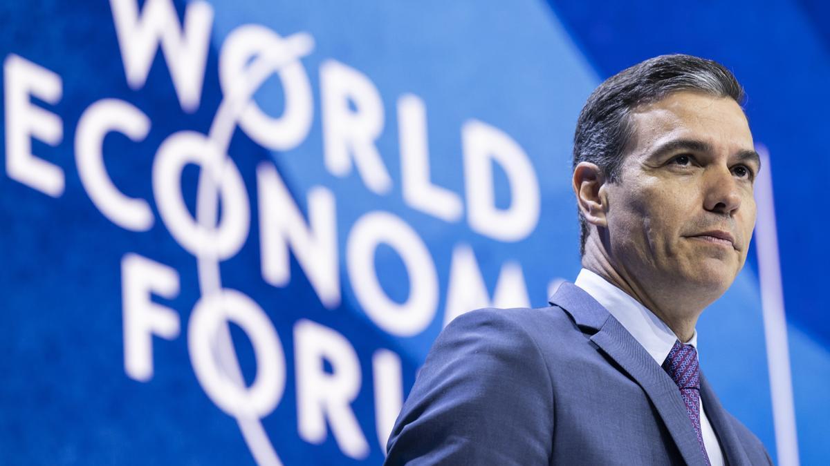 Pedro Sanchez, spanischer Ministerpräsident, spricht in einer Plenarsitzung während der 51. Jahrestagung des Weltwirtschaftsforums (WEF) in Davos.