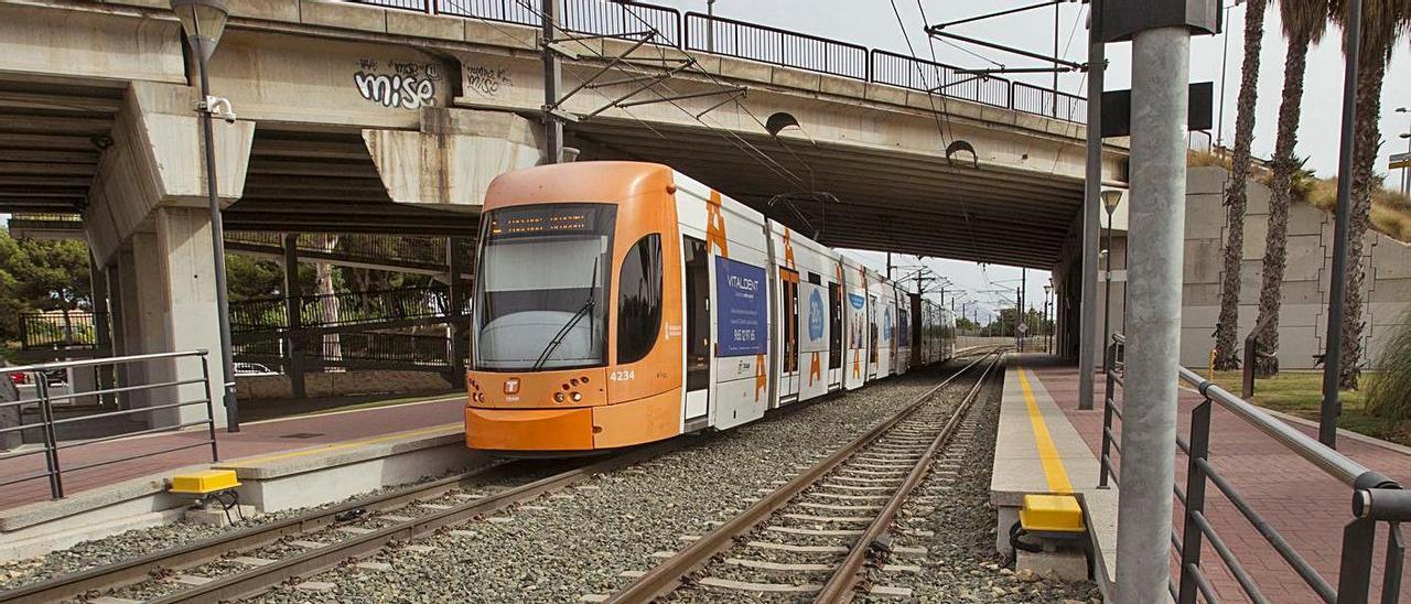 Un convoy del TRAM en una de las paradas de la provincia.