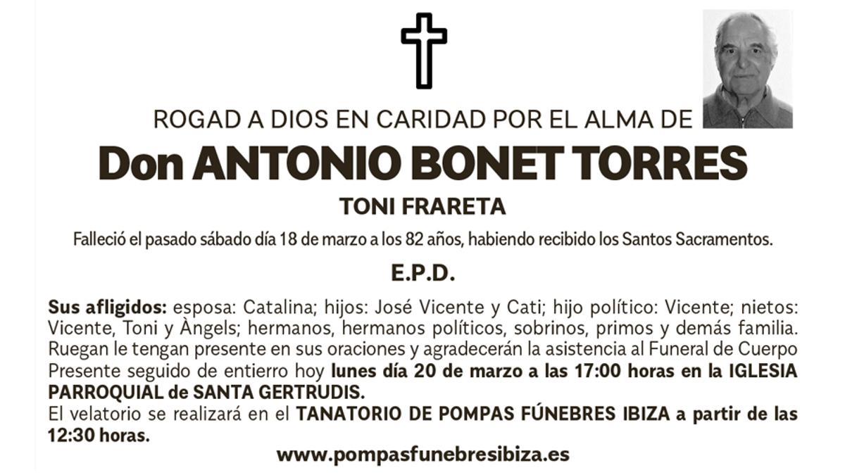Esquela Antonio Bonet Torres