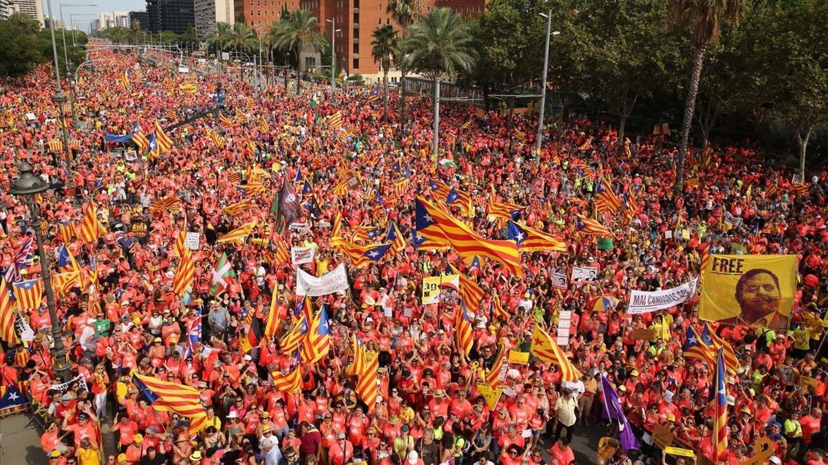 La Diada en la Diagonal de Barcelona.